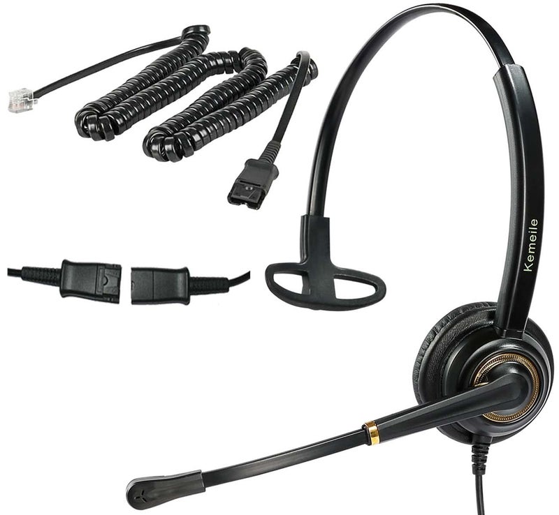 KEMEILE Office Telephone Headset with Noise Cancelling Mic RJ9 U10P Bottom Cable Compatible with Landline Desk Phones Polycom VVX, Avaya Digital, Fanvil, AudioCodes and Many More - Image 1